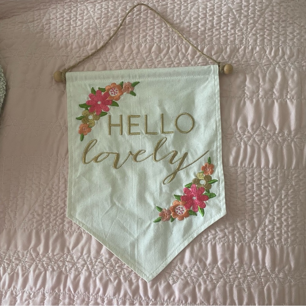 HELLO LOVELY wall tapestry floral print banner